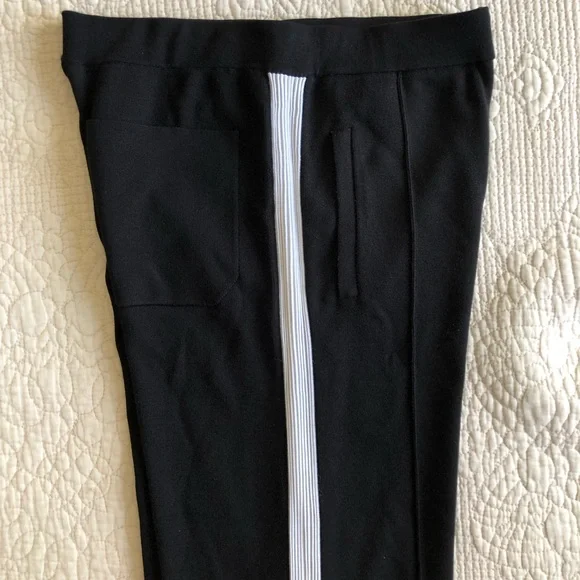 SANDRO PARIS Women’s Black High Waisted White Stripe Wide-Leg Knit Pants Sz 4
